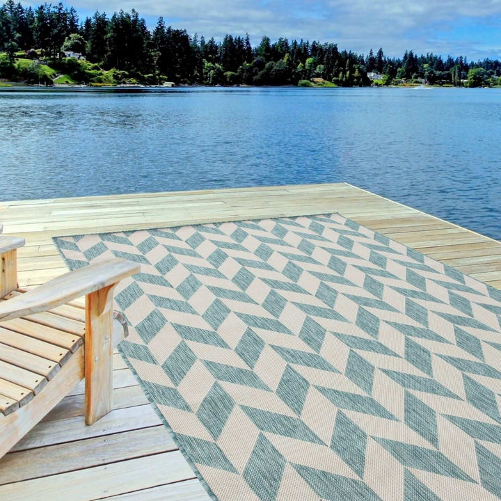 Aqua Chevron Outdoor Rug for Garden | The Rugs