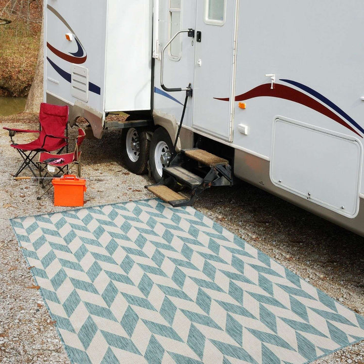 Aqua Chevron Outdoor Rug for Garden | The Rugs
