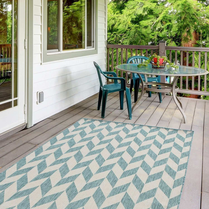 Aqua Chevron Outdoor Rug for Garden | The Rugs