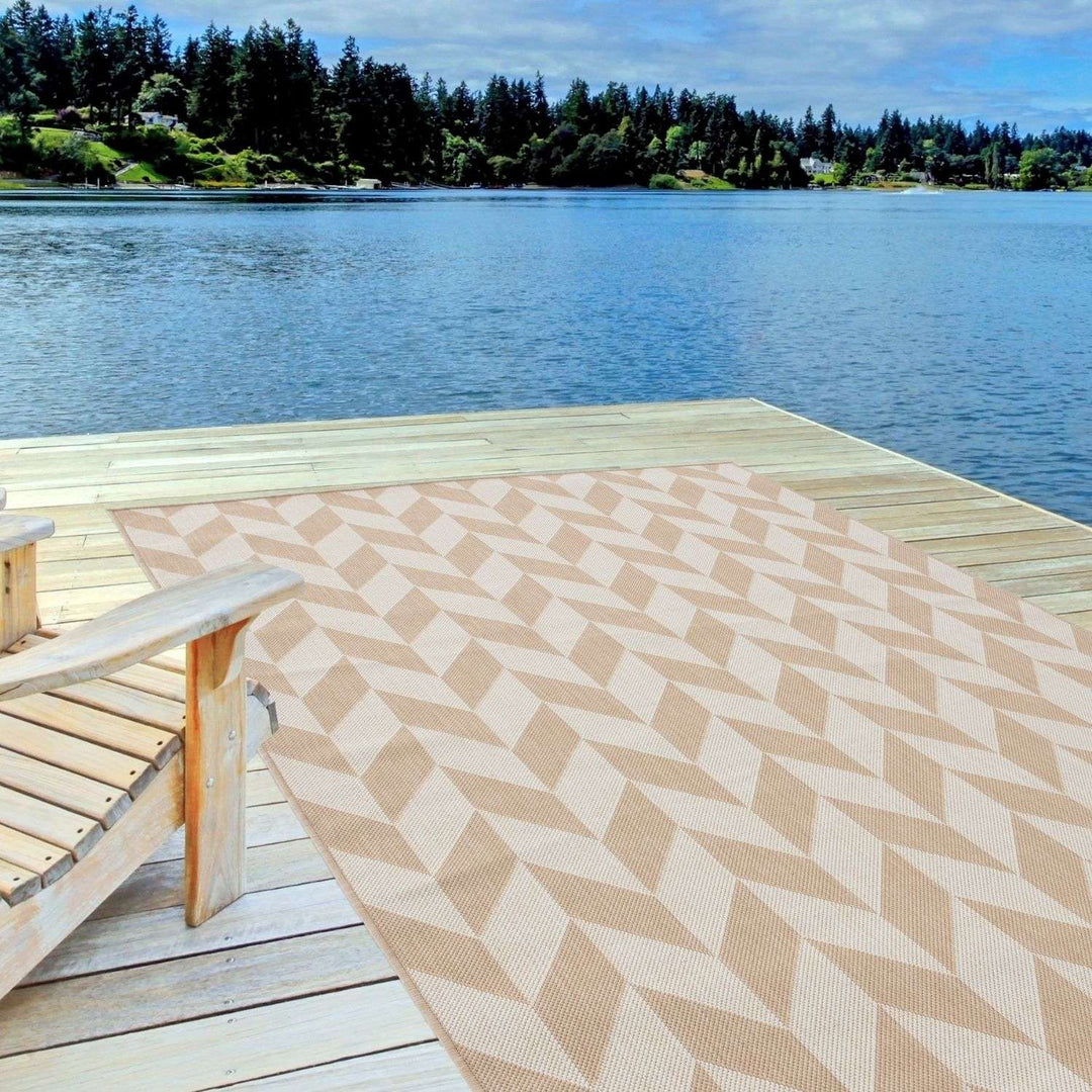 Beige Chevron Outdoor Rug for Garden | The Rugs
