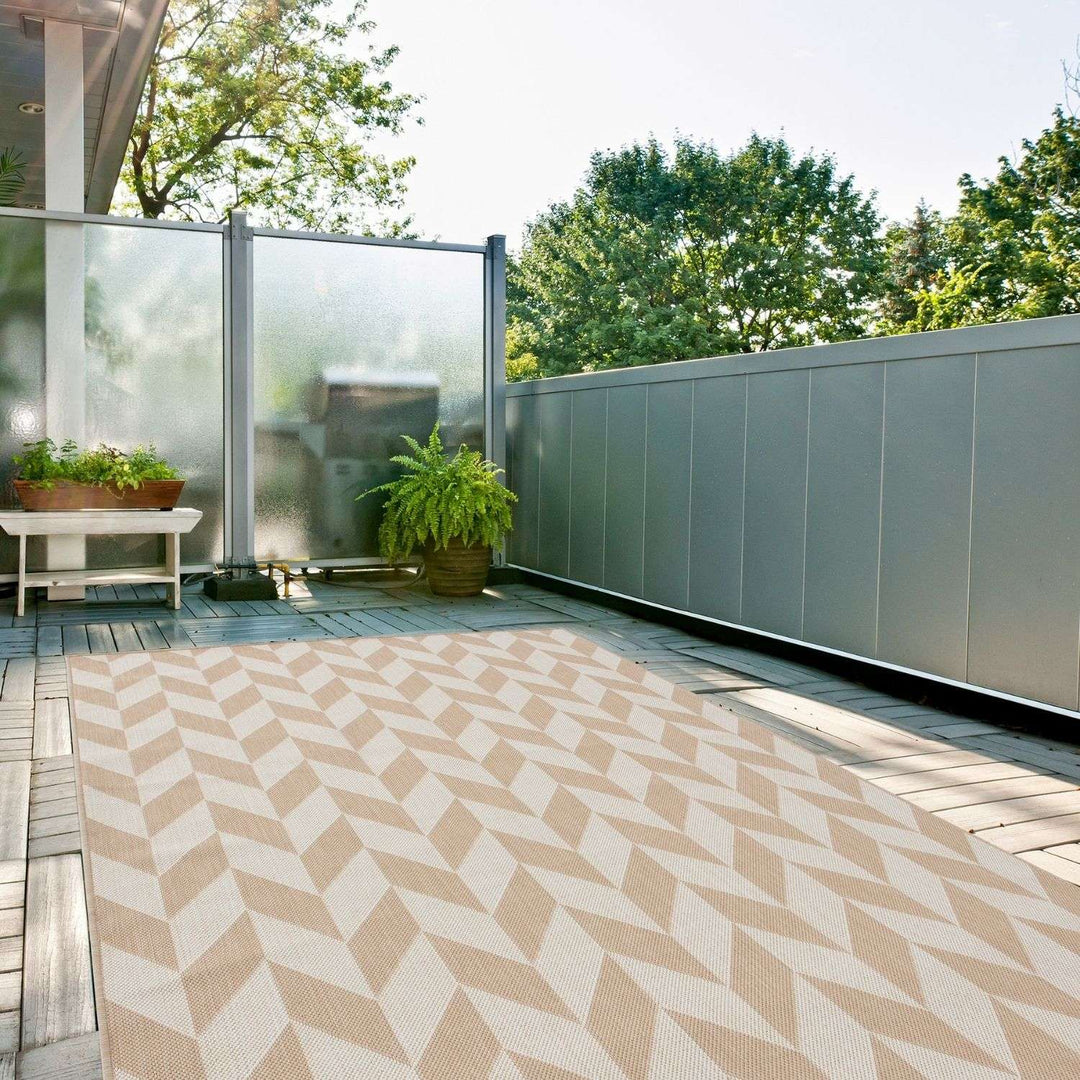 Beige Chevron Outdoor Rug for Garden | The Rugs