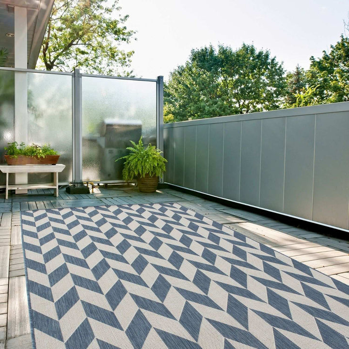 Blue Chevron Outdoor Rug for Garden | The Rugs