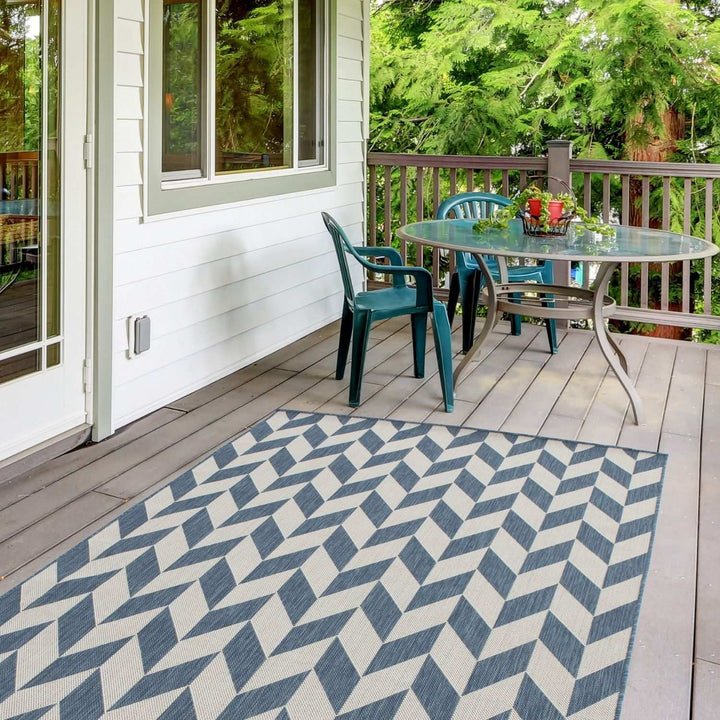 Blue Chevron Outdoor Rug for Garden | The Rugs