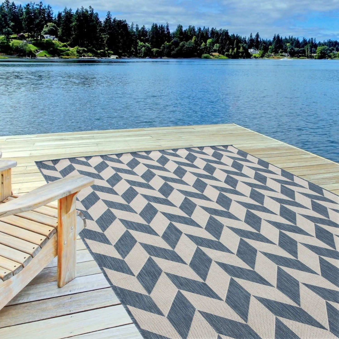 Blue Chevron Outdoor Rug for Garden | The Rugs