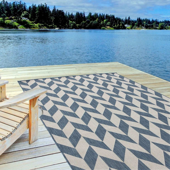Blue Chevron Outdoor Rug for Garden | The Rugs