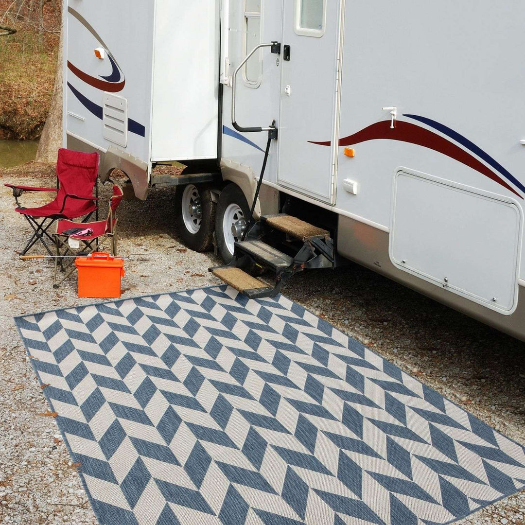 Blue Chevron Outdoor Rug for Garden | The Rugs