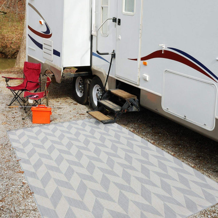 Grey Chevron Outdoor Rug for Garden | The Rugs