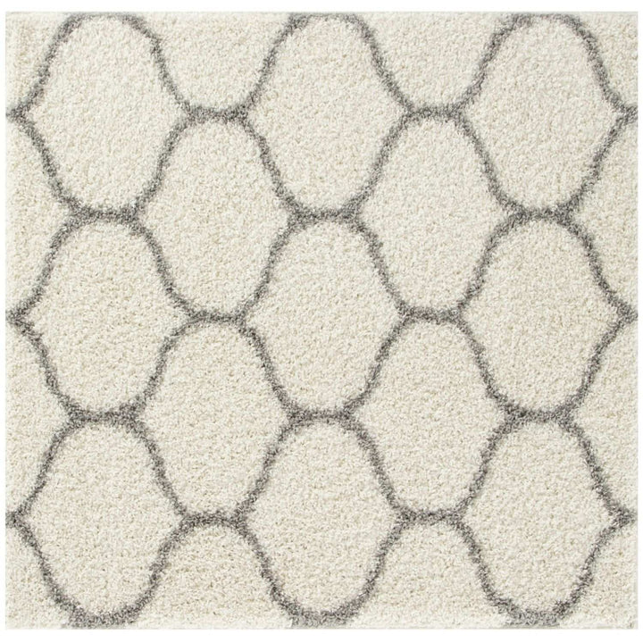 Trellis Design Thick Shaggy Area Rugs Ivory
