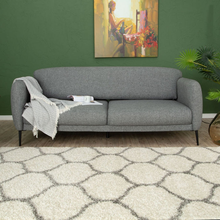 Trellis Design Thick Shaggy Area Rugs Ivory