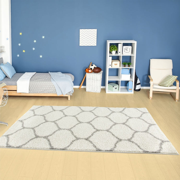 Trellis Design Thick Shaggy Area Rugs Ivory