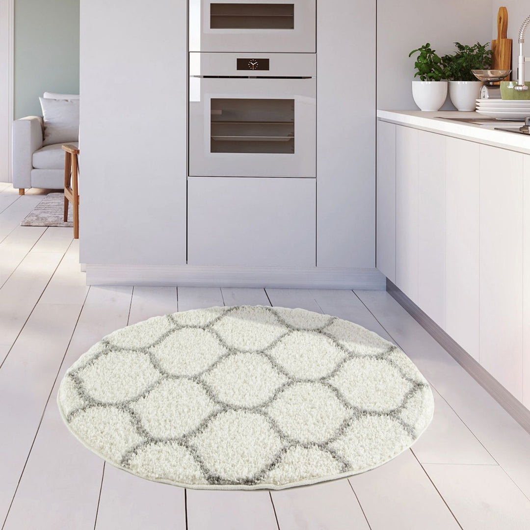 Trellis Design Thick Shaggy Area Rugs Ivory