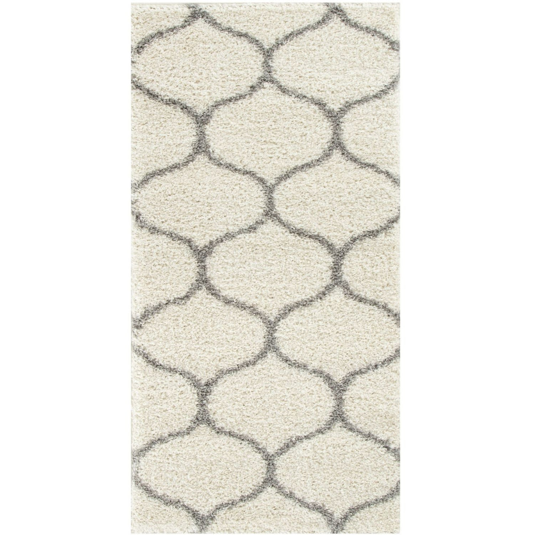 Trellis Design Thick Shaggy Area Rugs Ivory