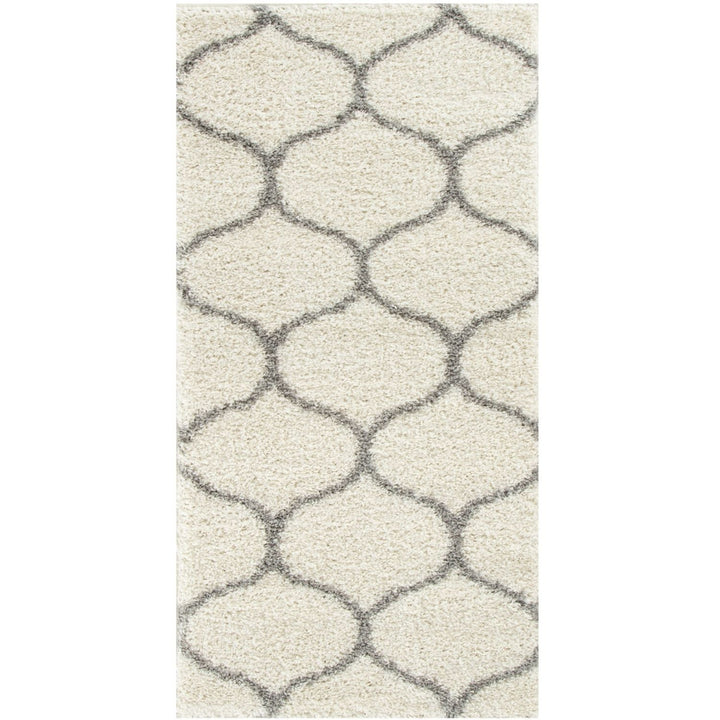 Trellis Design Thick Shaggy Area Rugs Ivory