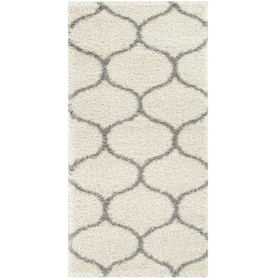 Trellis Design Thick Shaggy Area Rugs Ivory
