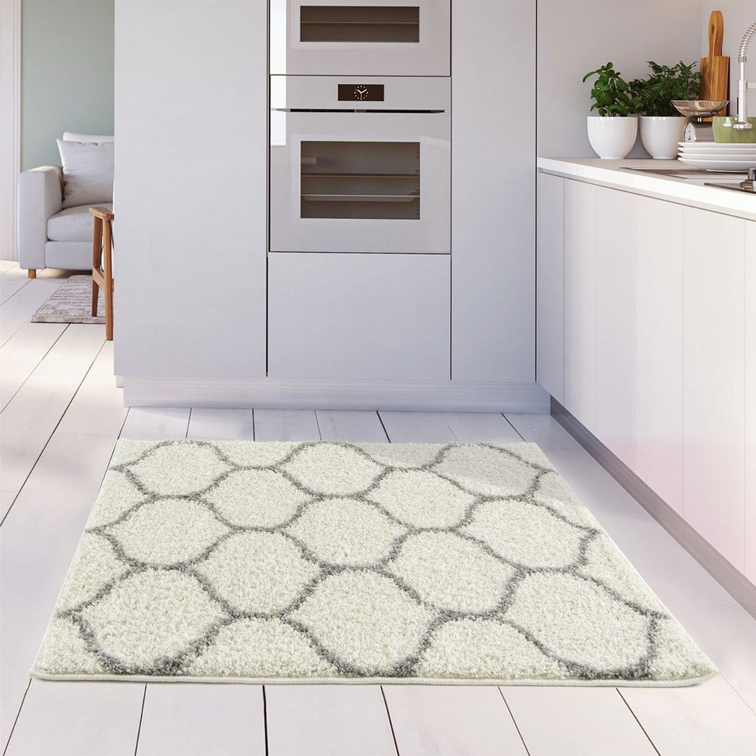 Trellis Design Thick Shaggy Area Rugs Ivory