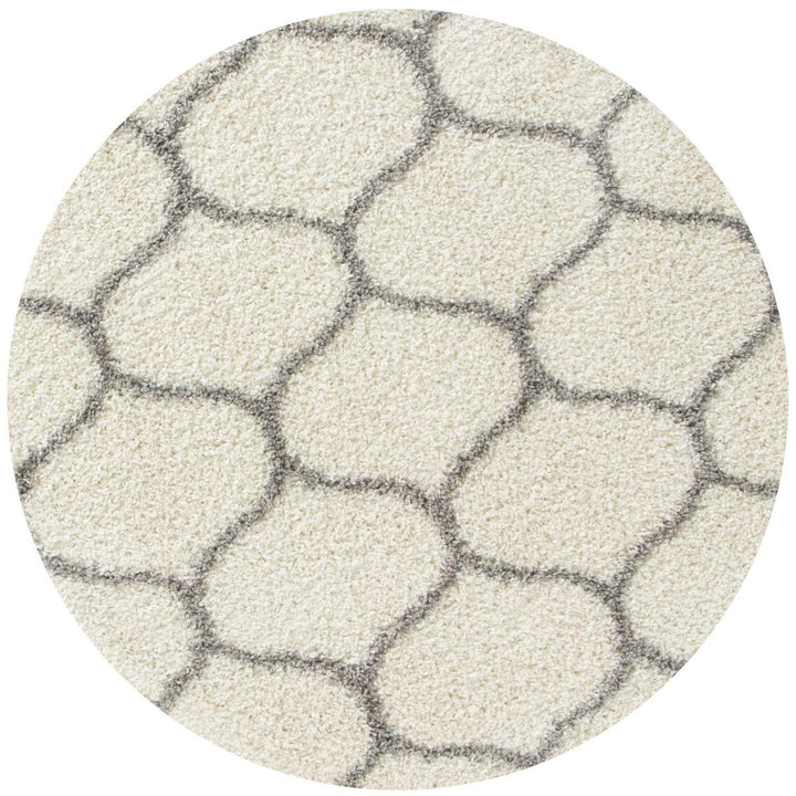 Trellis Design Thick Shaggy Area Rugs Ivory