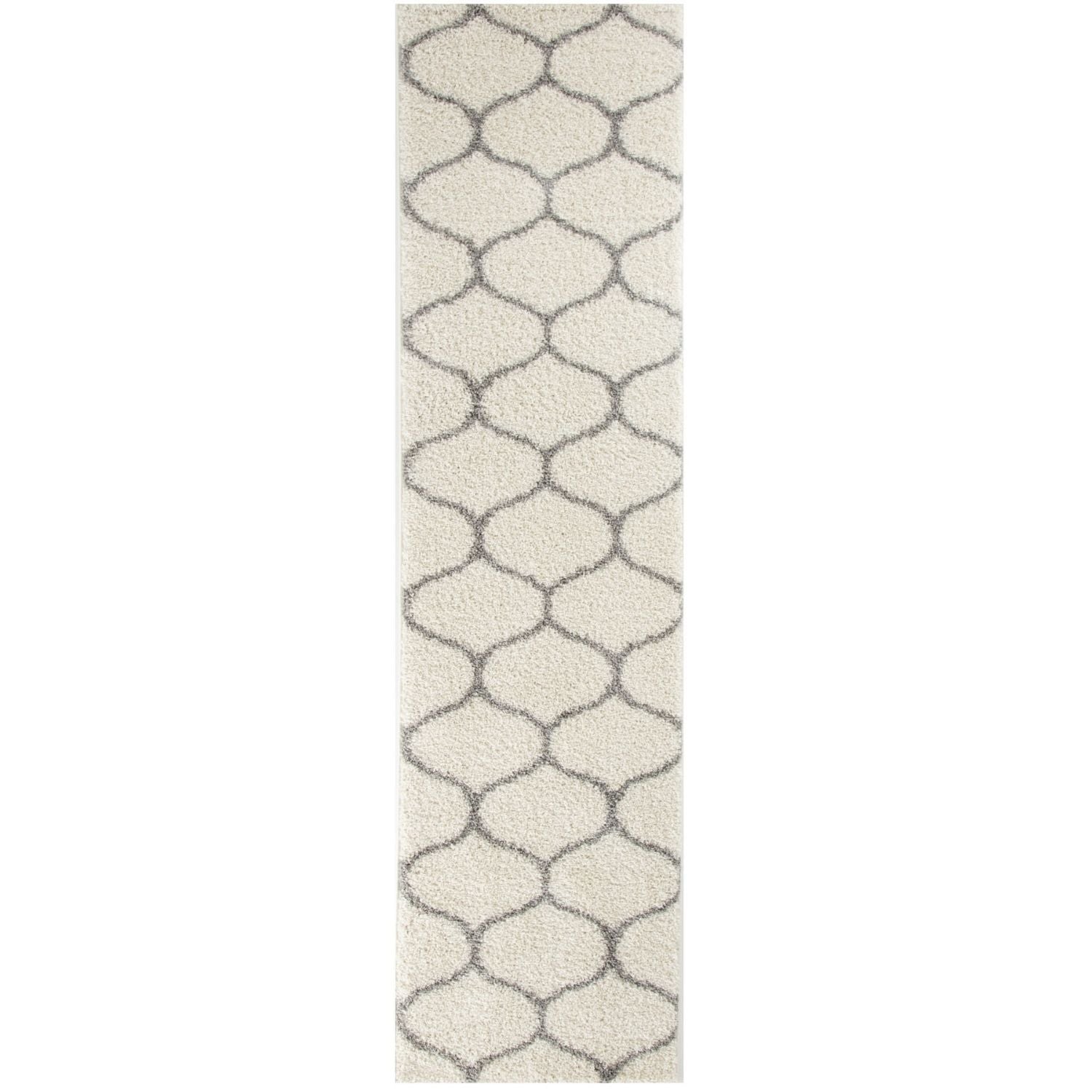 Trellis Design Thick Shaggy Area Rugs Ivory