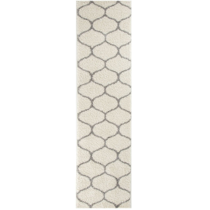 Trellis Design Thick Shaggy Area Rugs Ivory