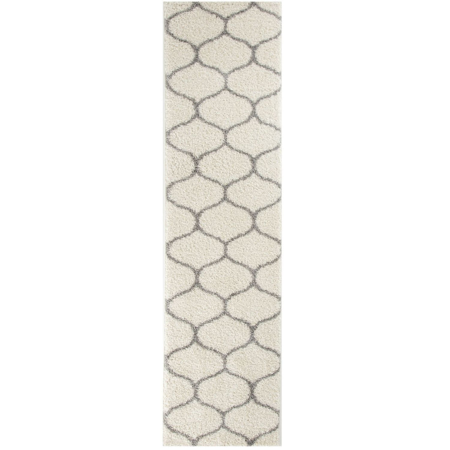 Trellis Design Thick Shaggy Area Rugs Ivory