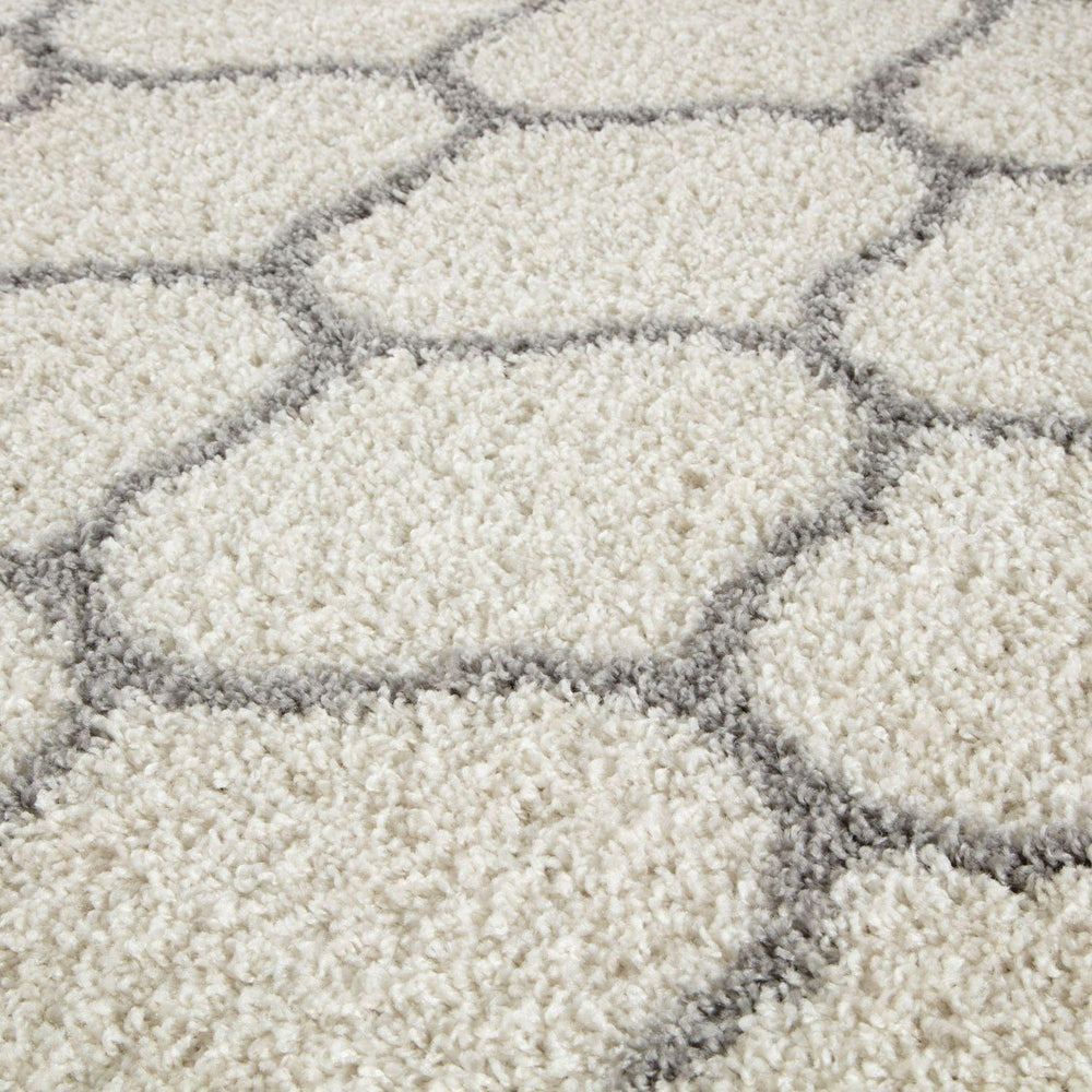 Trellis Design Thick Shaggy Area Rugs Ivory