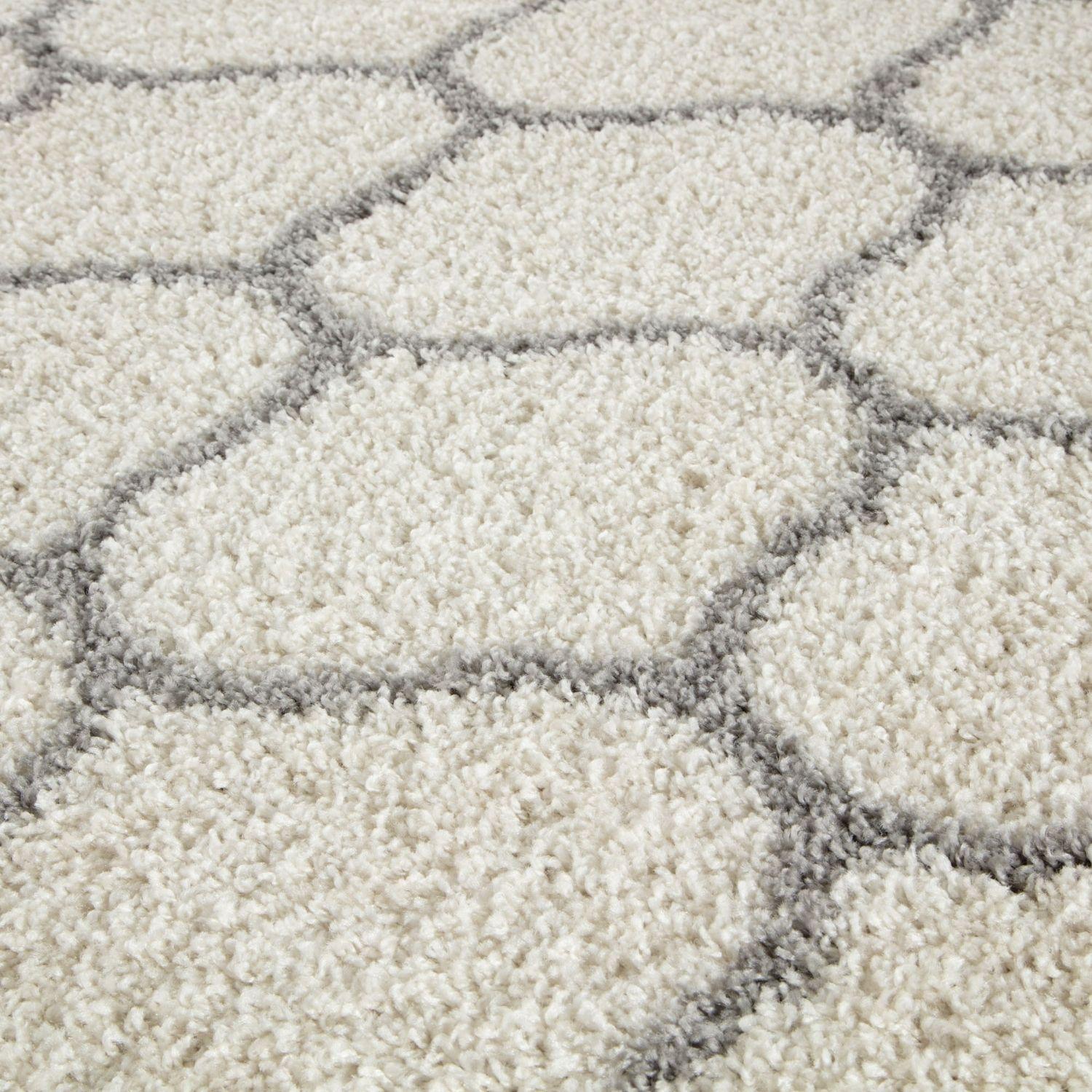 Trellis Design Thick Shaggy Area Rugs Ivory