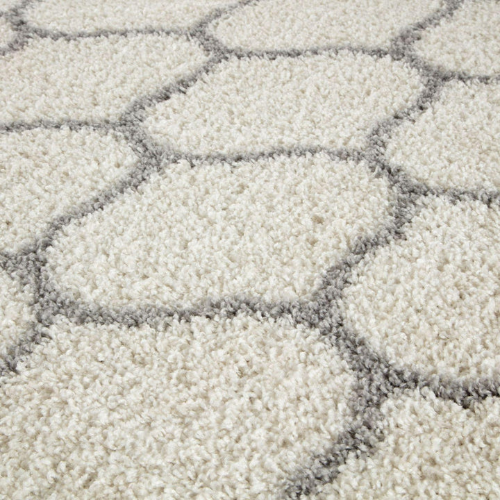 Trellis Design Thick Shaggy Area Rugs Ivory