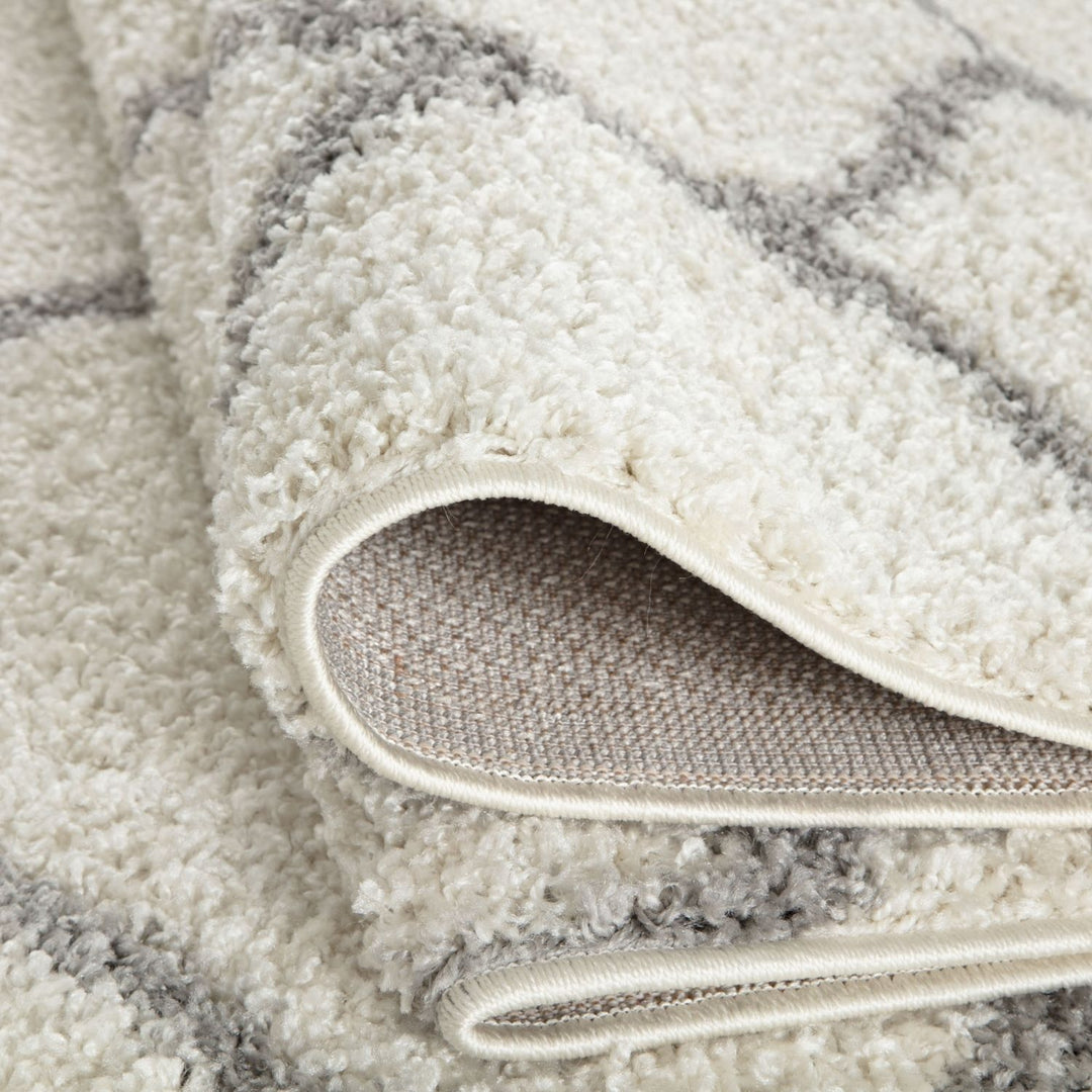 Trellis Design Thick Shaggy Area Rugs Ivory