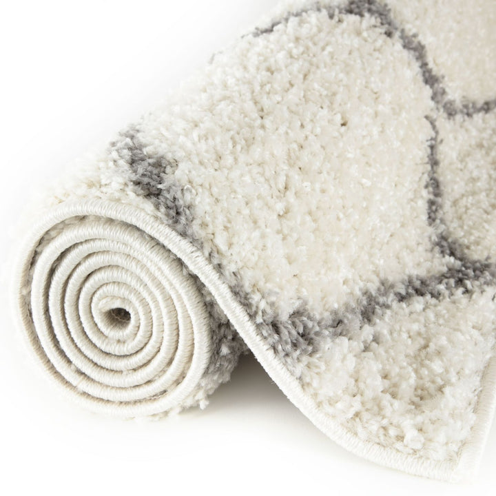 Trellis Design Thick Shaggy Area Rugs Ivory