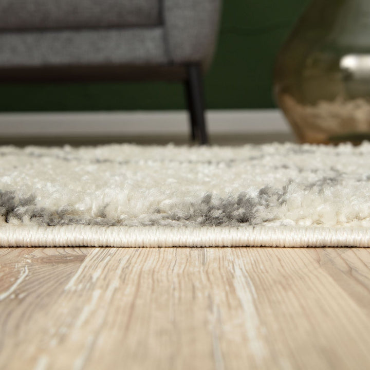 Trellis Design Thick Shaggy Area Rugs Ivory