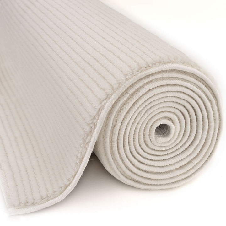 cream colour, striped design, stain-resistant, Cosy comfort rug.
