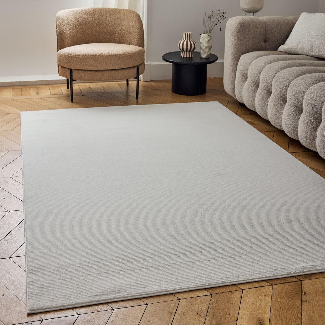 cream colour, striped design, stain-resistant, Cosy comfort rug.