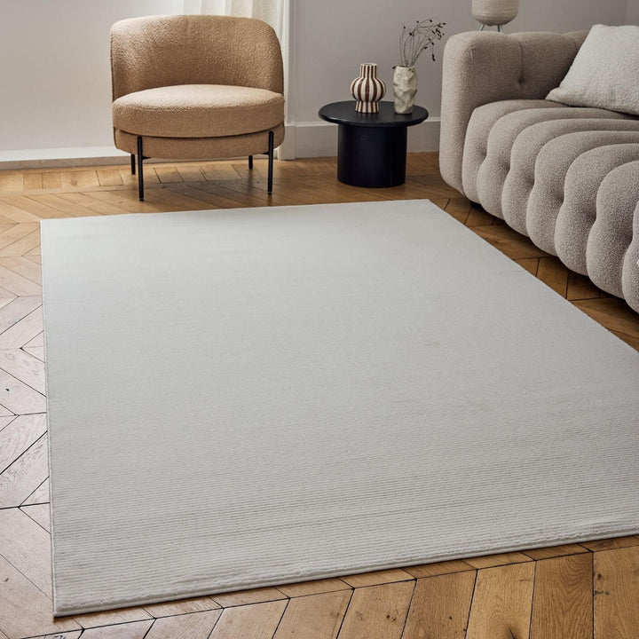 cream colour, striped design, stain-resistant, Cosy comfort rug.
