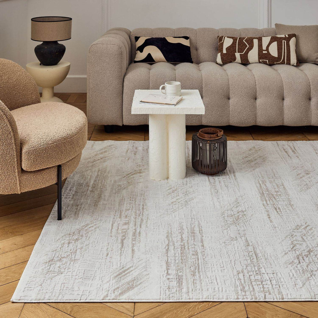 abstract rug, beige-cream colours, anti-allergic, and non-static properties