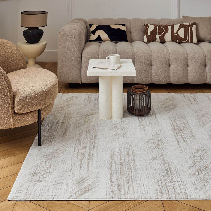 abstract rug, beige-cream colours, anti-allergic, and non-static properties