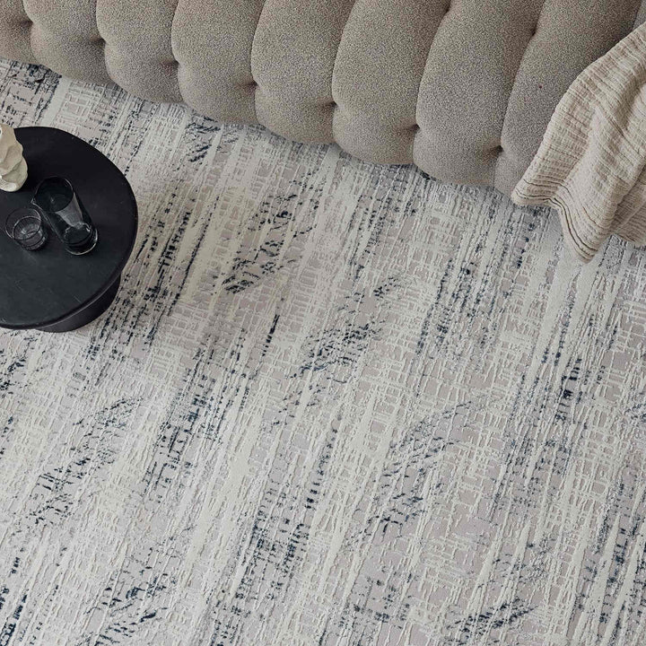 abstract rug, blue-cream colours, anti-allergic, and non-static properties