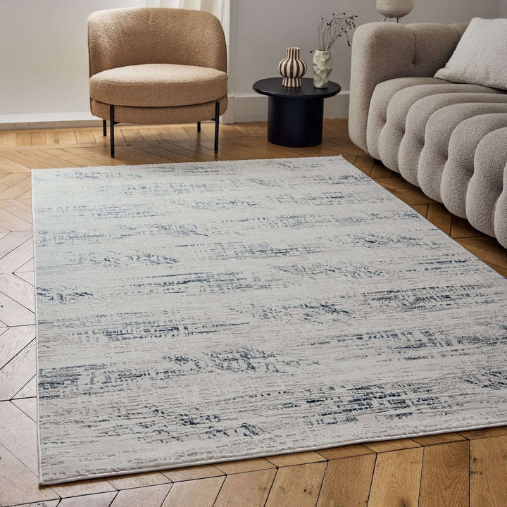 abstract rug, blue-cream colours, anti-allergic, and non-static properties