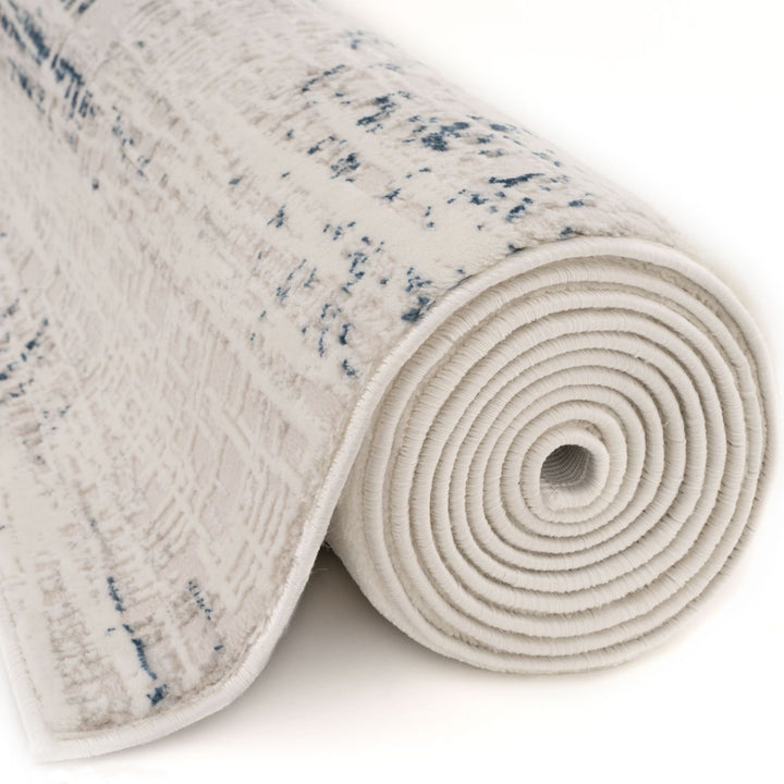 abstract rug, blue-cream colours, anti-allergic, and non-static properties