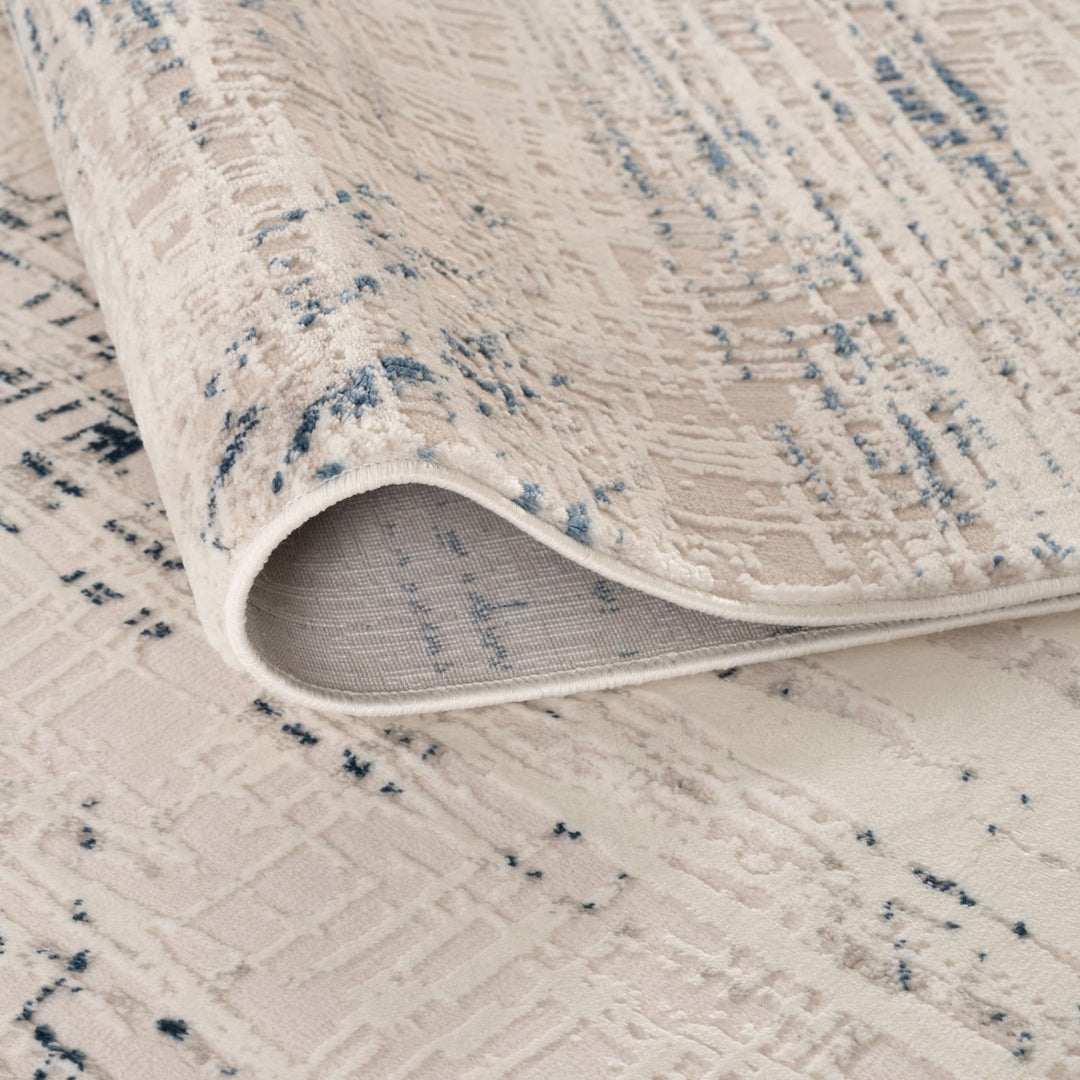 abstract rug, blue-cream colours, anti-allergic, and non-static properties