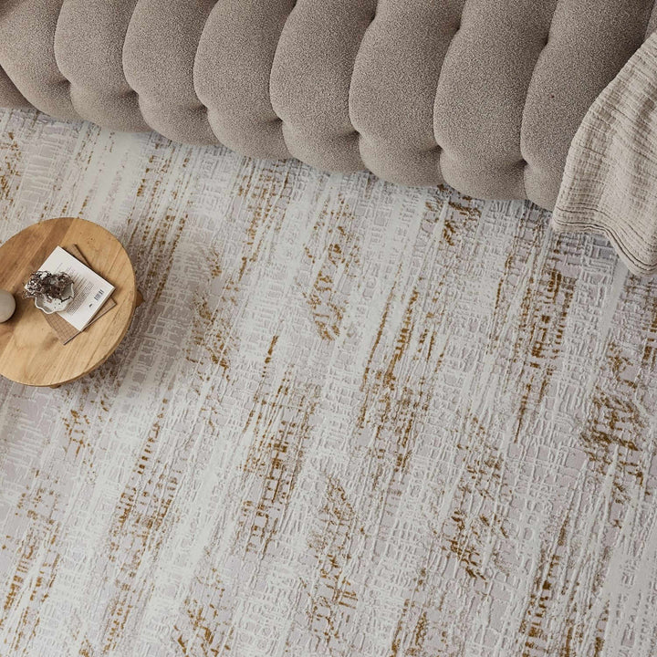 abstract rug, gold-cream colours, anti-allergic, and non-static properties