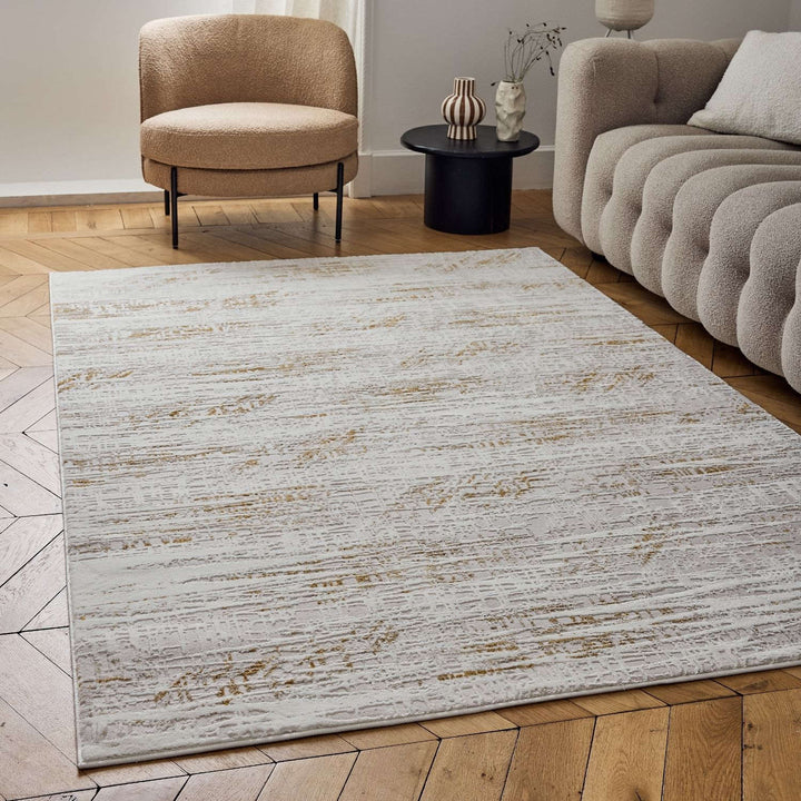 abstract rug, gold-cream colours, anti-allergic, and non-static properties
