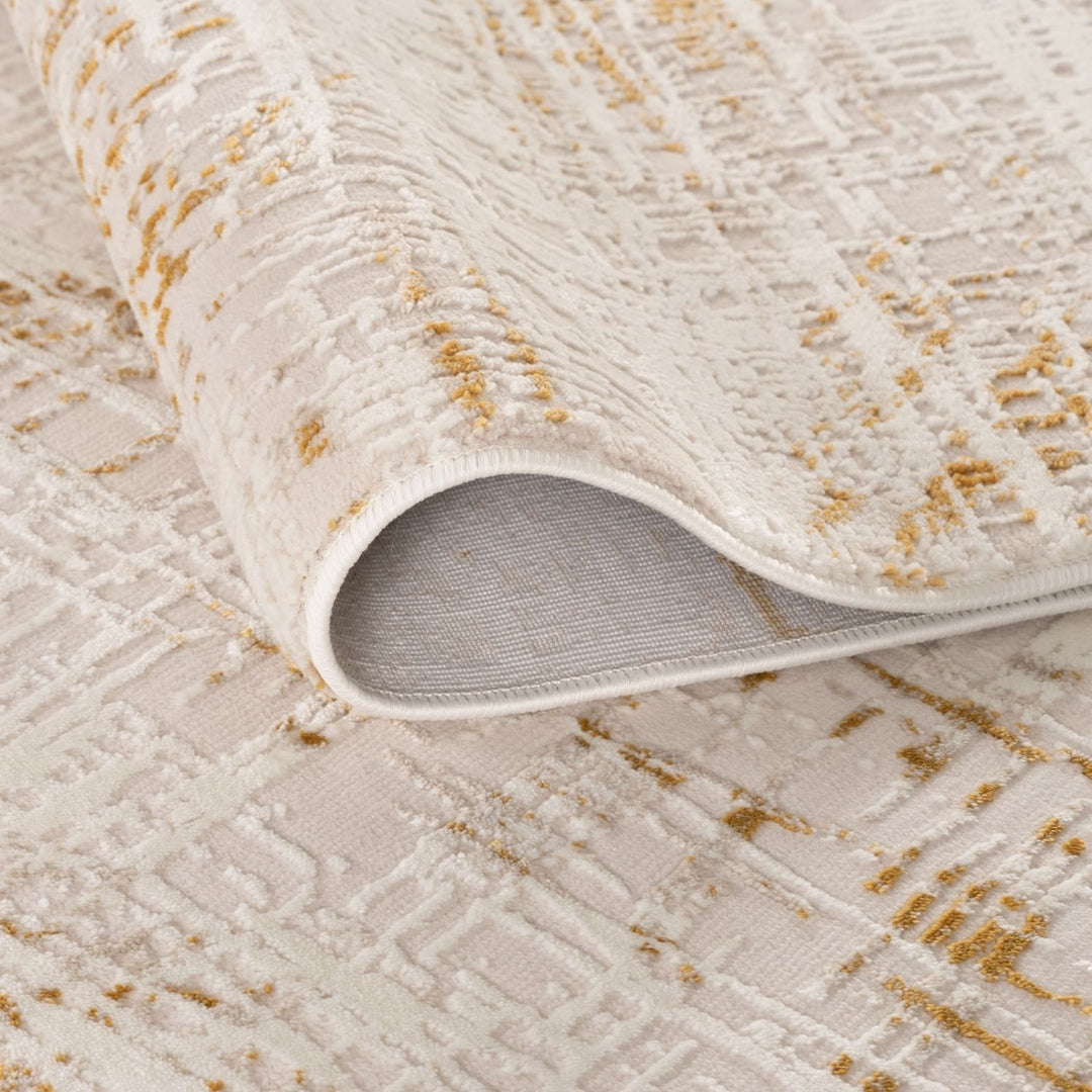 abstract rug, gold-cream colours, anti-allergic, and non-static properties