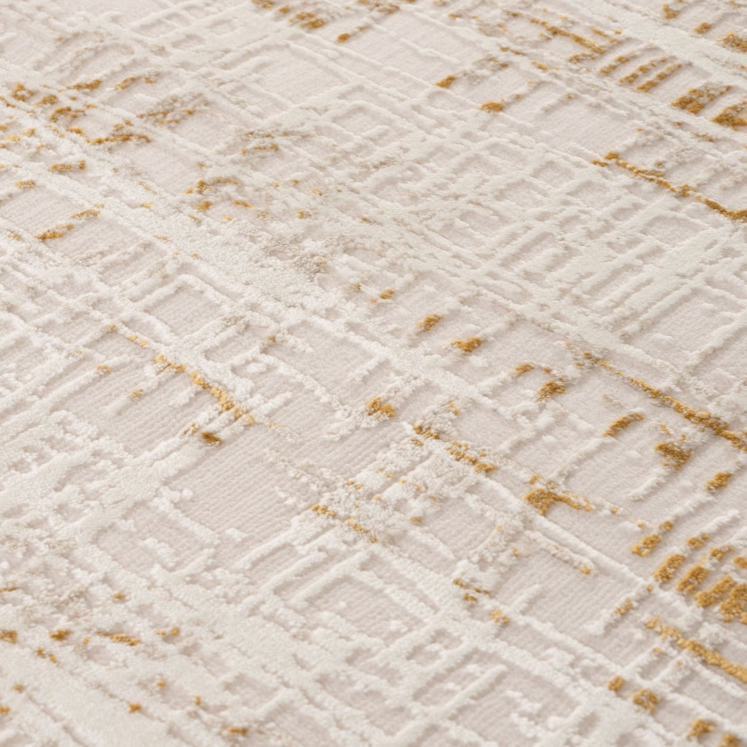 abstract rug, gold-cream colours, anti-allergic, and non-static properties