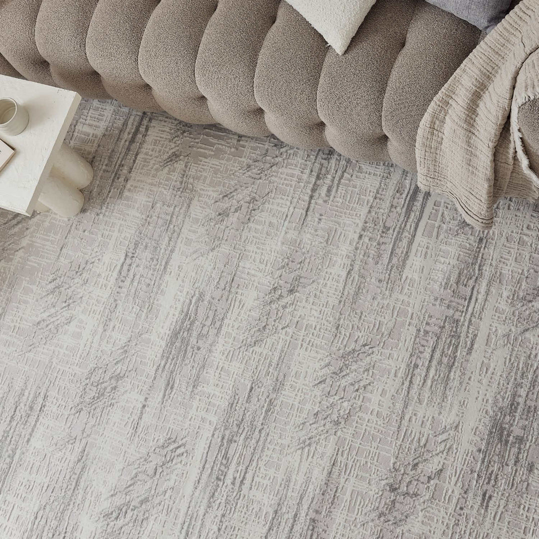abstract rug, grey-cream colours, anti-allergic, and non-static properties
