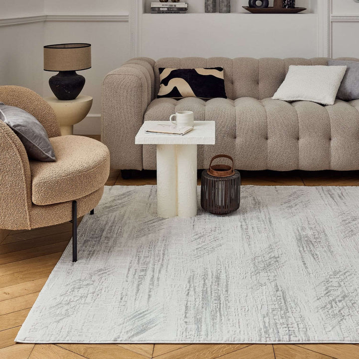 abstract rug, grey-cream colours, anti-allergic, and non-static properties