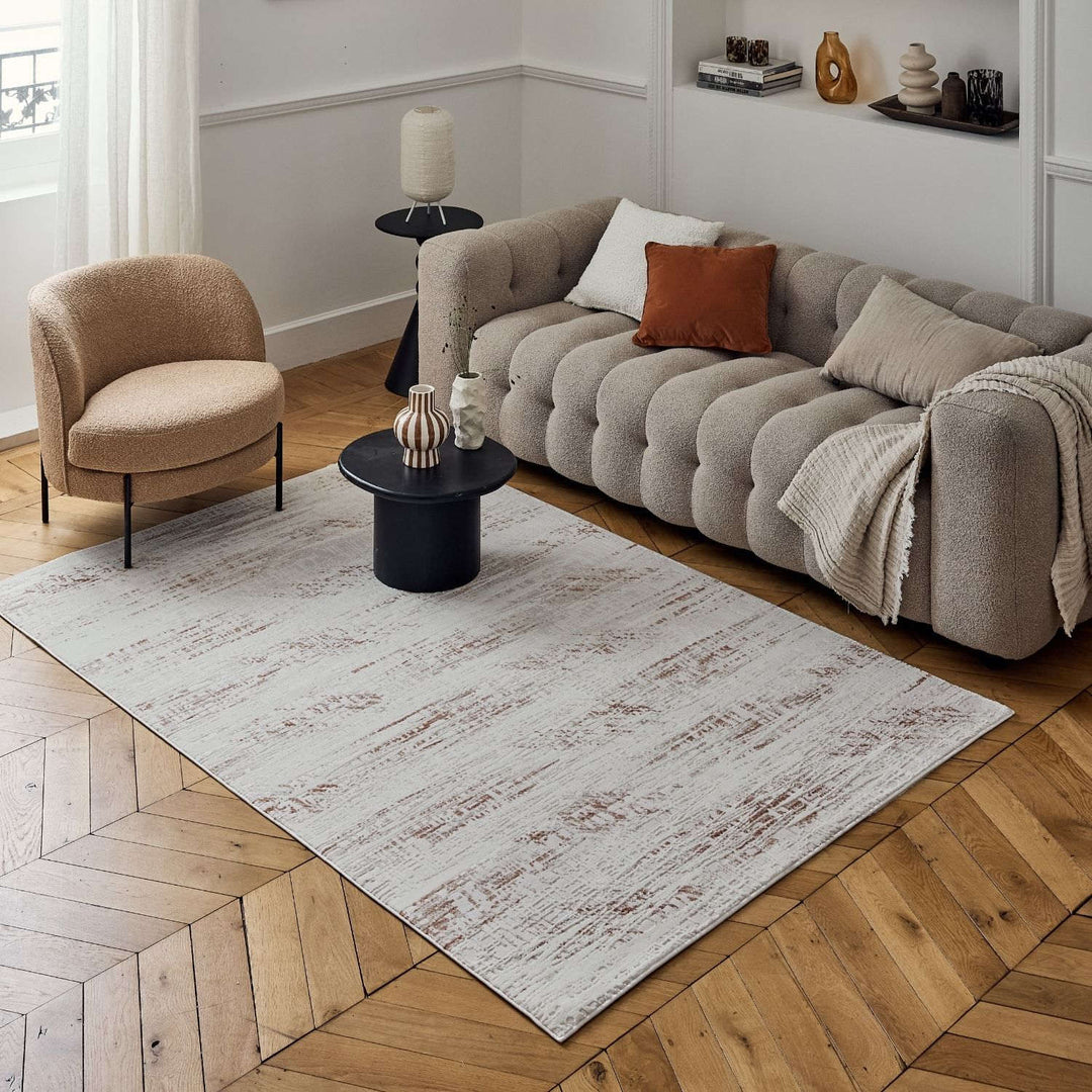 abstract rug, terra-cream colours, anti-allergic, and non-static properties