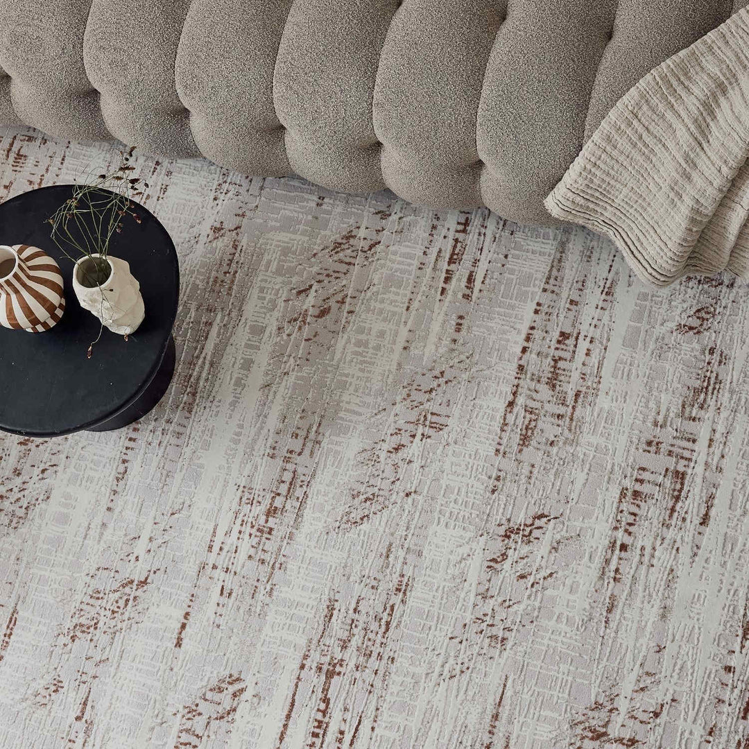 abstract rug, terra-cream colours, anti-allergic, and non-static properties