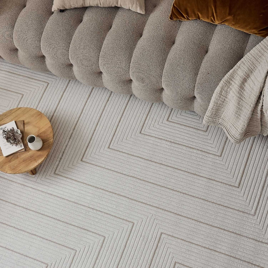 Geometric Living Room rug, beige-cream colours, stain-resistant and non-shedding