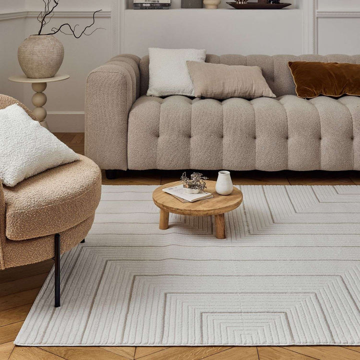 Geometric Living Room rug, beige-cream colours, stain-resistant and non-shedding