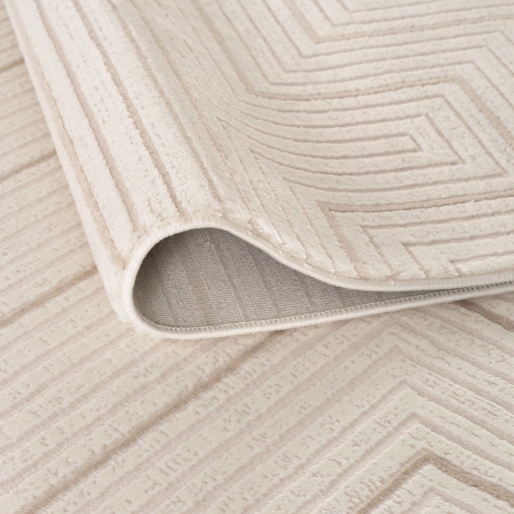 Geometric Living Room rug, beige-cream colours, stain-resistant and non-shedding