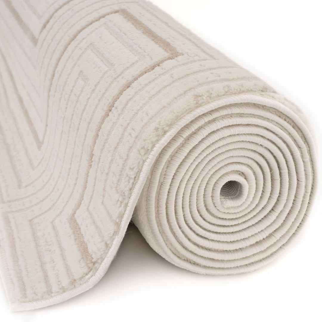 Geometric Living Room rug, beige-cream colours, stain-resistant and non-shedding